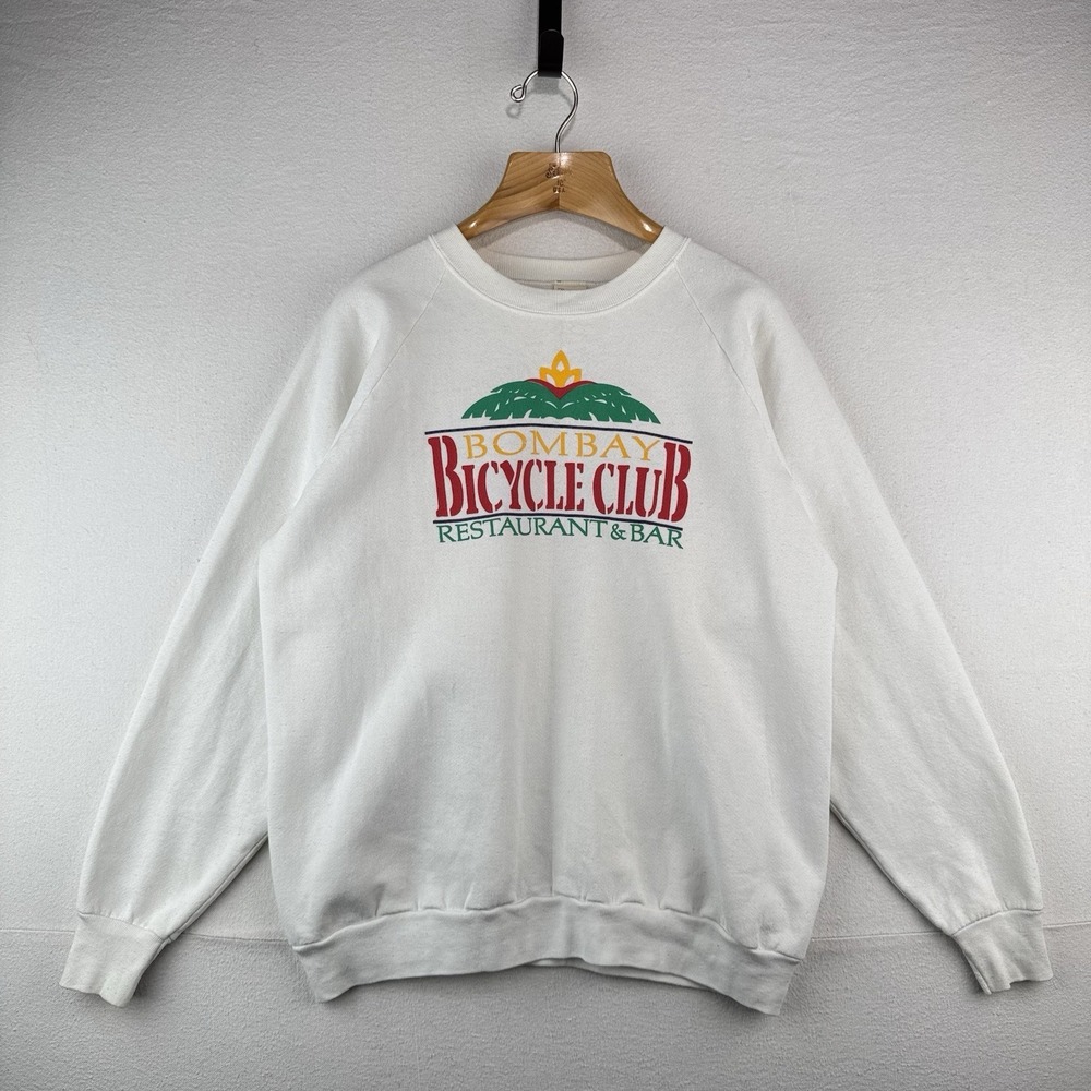 90's Vtg Bombay Bicycling Club Restaurant Sweatshirt Men's 2XL White Made In USA